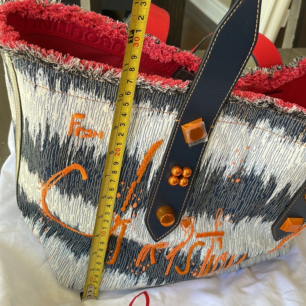 Christian louboutin frangibus tote large denim orange kansai beach bag shopper - Picture 14 of 15